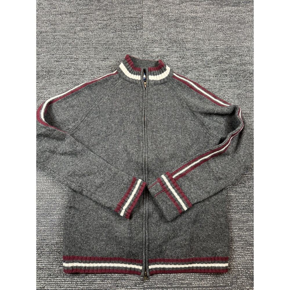 Summit Peak Performance 80% Wool Mens Sweater Full Zip Gray Red Large